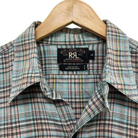 RRL Ralph Lauren Double RL Button Down Shirt Plaid Short Sleeve Southwestern L - Picture 2 of 7